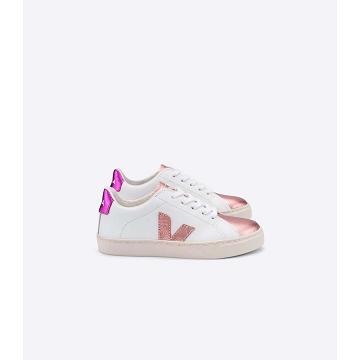 Veja ESPLAR LEATHER Kids' Sneakers White/Pink/Purple | CA 809PJJ